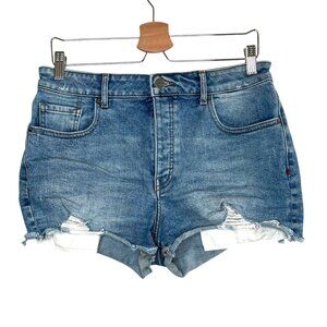 Warp + Weft Ibiza High Rise festival Distressed Blue Denim Jean Shorts Size 31